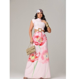 Vestido Longo Malha Estampado Festa Dia a Dia Confortável Elegante Moda Feminina Tendencia Blogueira