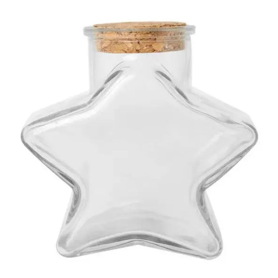 Potinho de Vidro Estrela com Tampa de Rolha - 60ml - 6x6,5cm - Rizzo