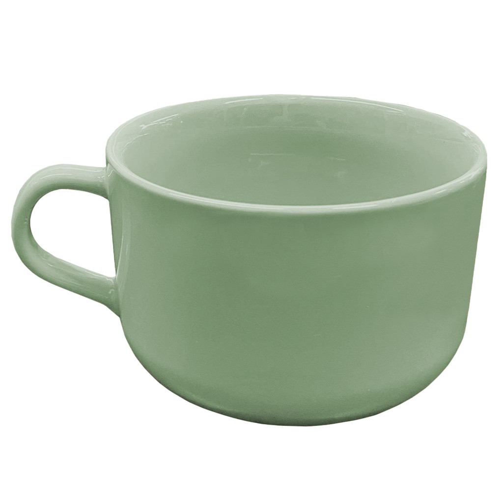 Caneca Verde Xícara Jumbo Cerâmica 450ml Para Caldo Sopa Sobremesa Cozinha Louça Decoração