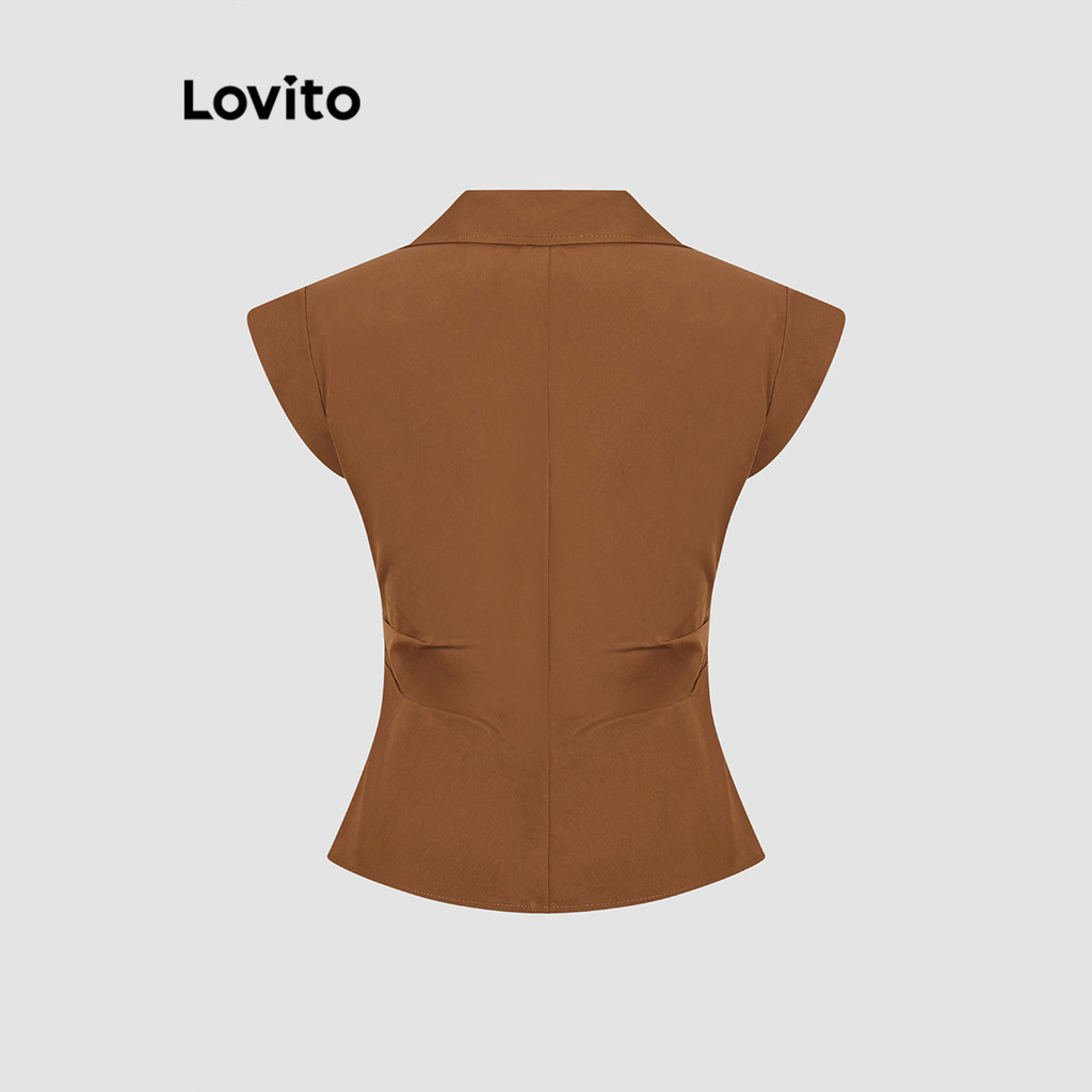 (Trendy) Lovito Blusa casual lisa com botões na frente para mulheres L114AD209 - Women Clothes