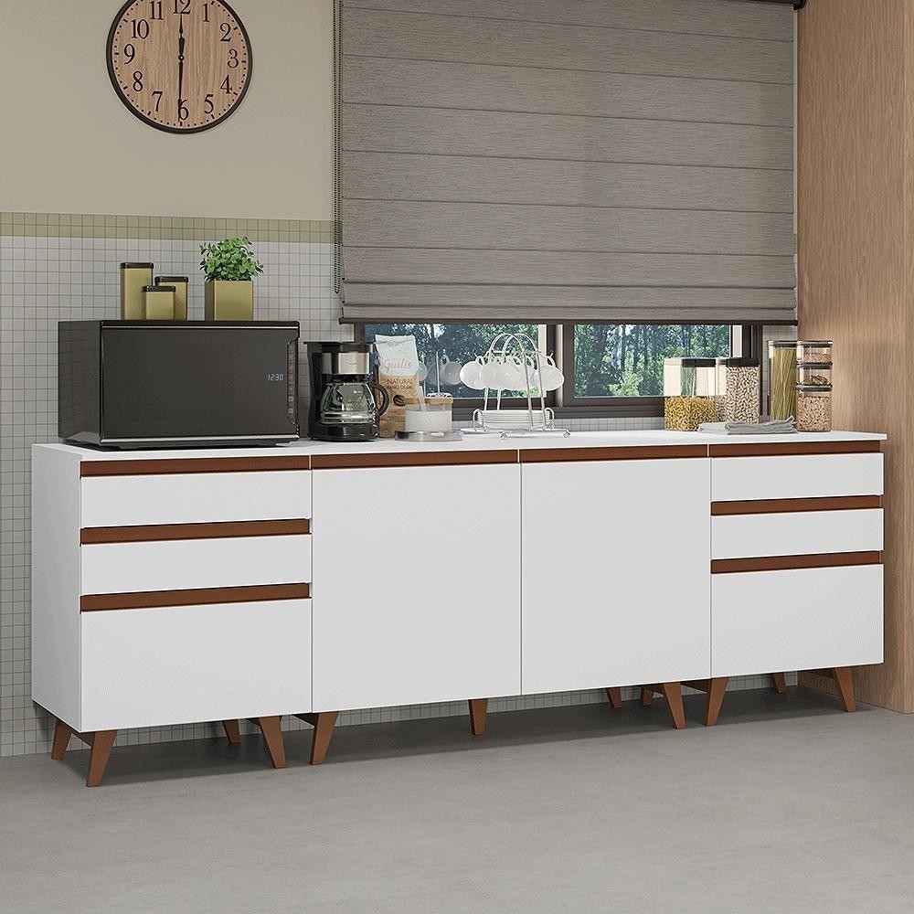 Kit Com Três Balcões De Cozinha 2 Portas 6 Gavetas Madesa
