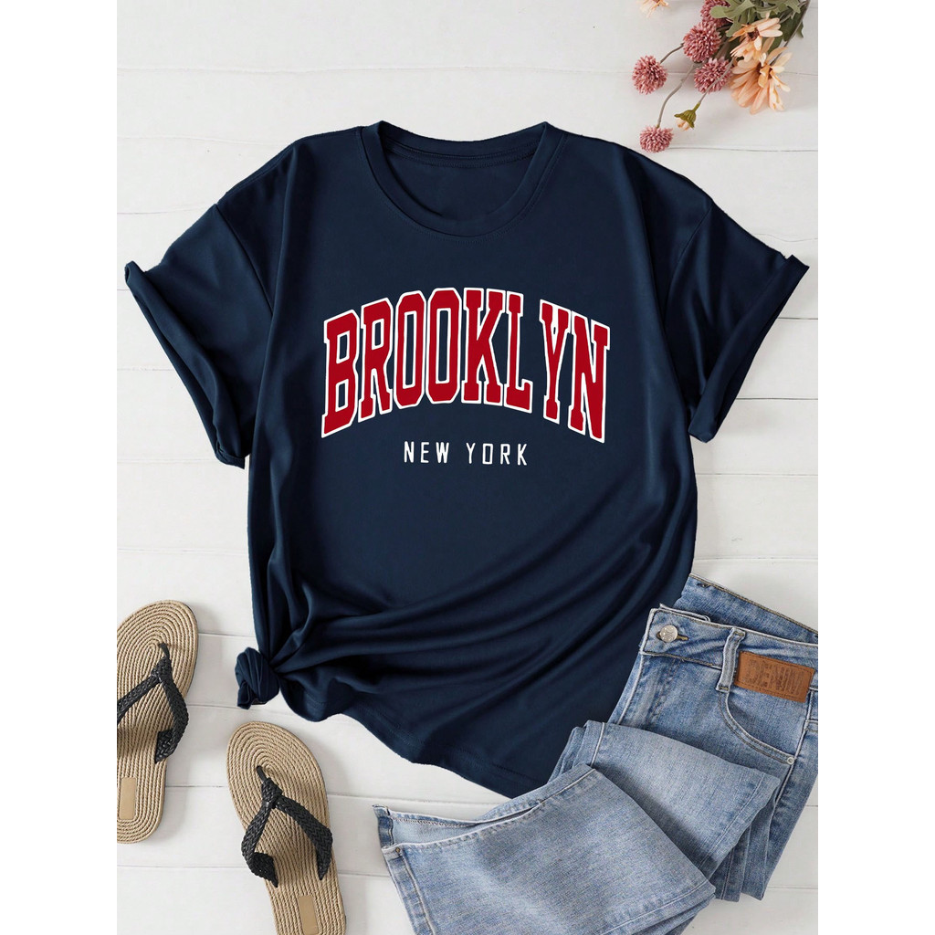 Tshirt Feminina Estilosa Estampada Brooklyn Nova York Lançamento Camiseta 100% Algodão Camisa Oversized Plus Size