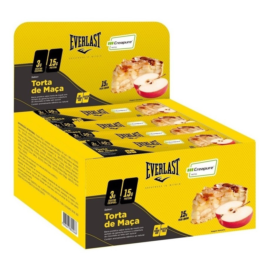 Barra De Proteína Com Creatina Torta De Maçã 12 Unidades Everlast