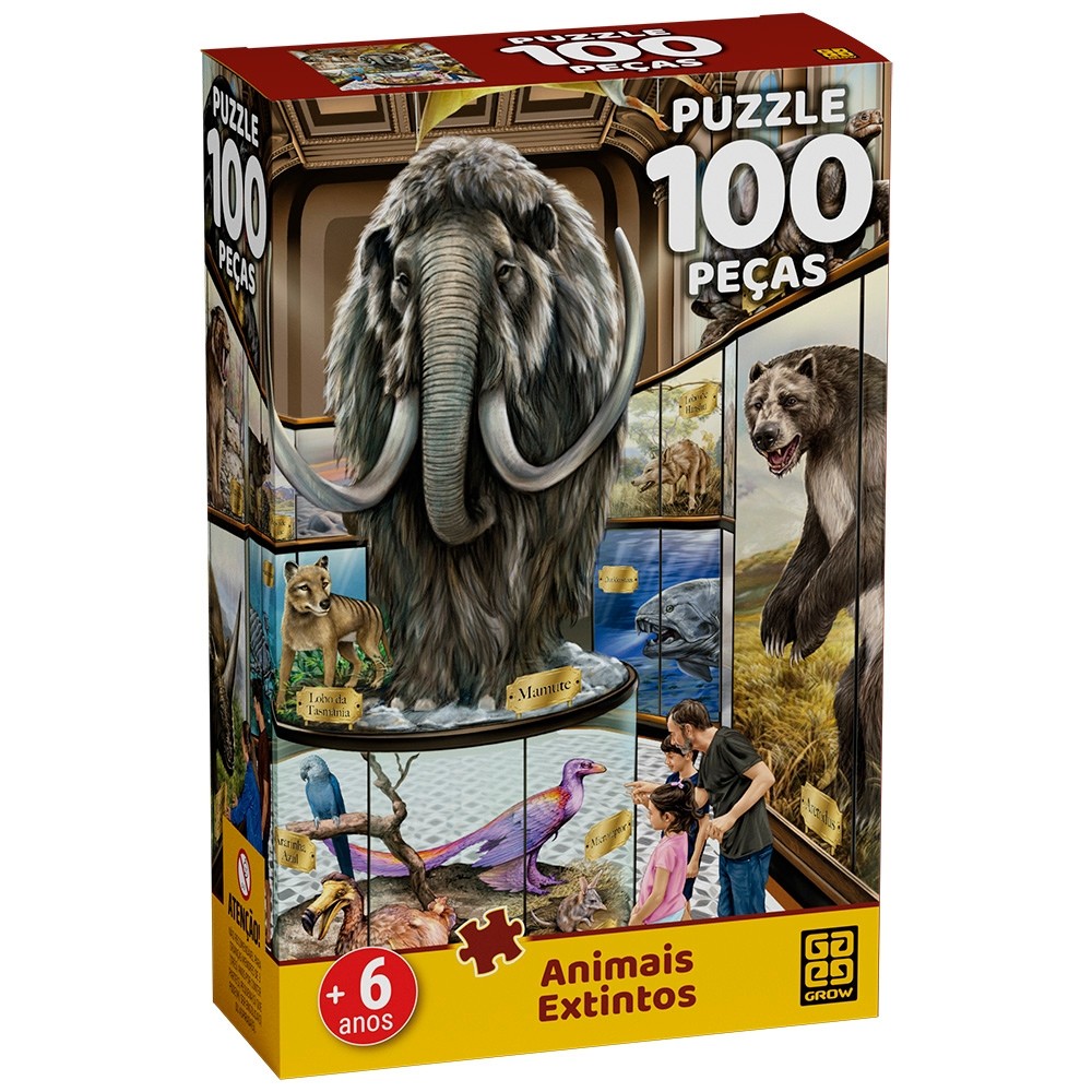 QUEBRA CABEÇA ANIMAIS EXTINTOS 100 PEÇAS GROW PUZZLE ESPÉCIE MUSEU HISTÓRIA URSOS MAMUTE PÁSSAROS em Oferta na Shopee