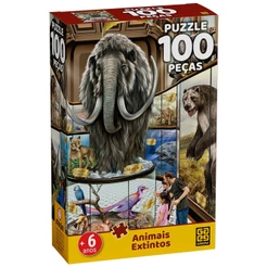 QUEBRA CABEÇA ANIMAIS EXTINTOS 100 PEÇAS GROW PUZZLE ESPÉCIE MUSEU HISTÓRIA URSOS MAMUTE PÁSSAROS