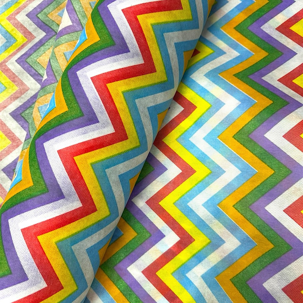 Tnt Estampado Chevron Colorido Branco 1m x 1,40m