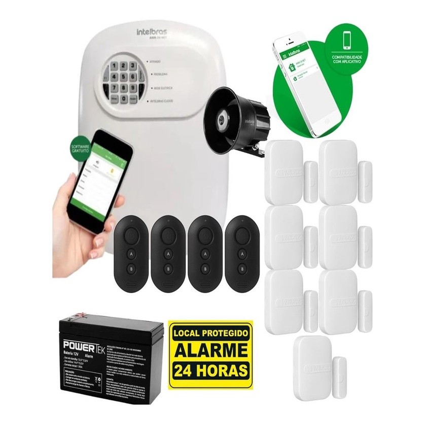 Kit Alarme Intelbras ANM 24 NET com 3 Sensores IVP 3000, Controles e Sirene com Acesso App