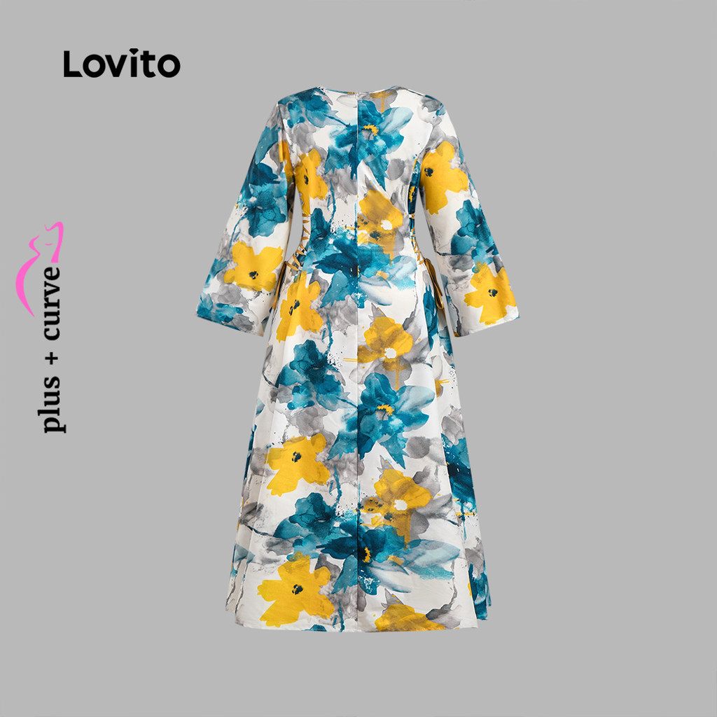 (Trendy) Lovito Vestido Plus Size curva Casual Tie-Dye com cordão para mulheres LBL24524 - Women Clothes