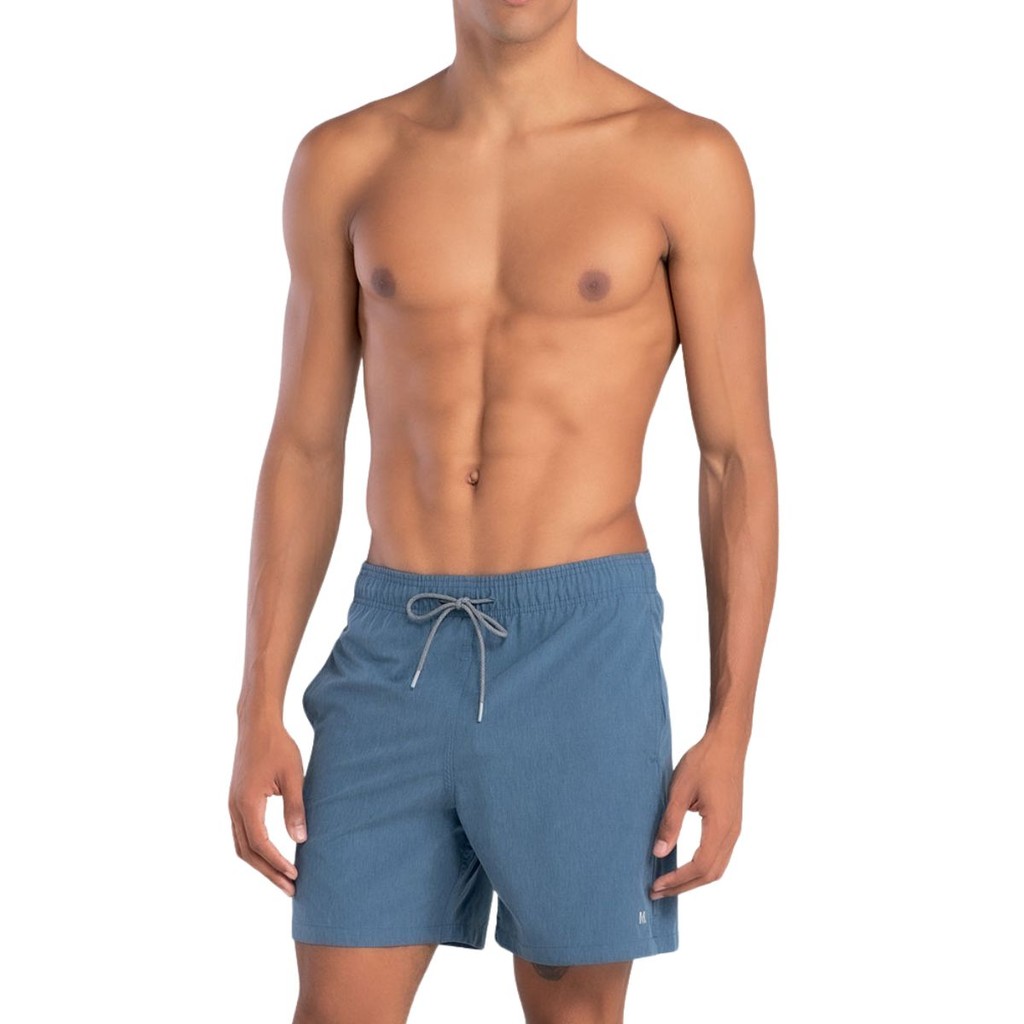 Shorts Masculino Plus Size Praia Casual Mash Poliéster Liso Mescla Com Bolso