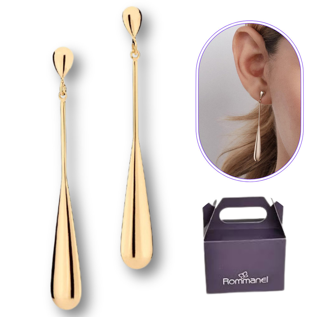 Brincos Ana Hickmann Formato Gota Rommanel Original Folheado Ouro Com Certificado de Garantia 526966 em Oferta na Shopee
