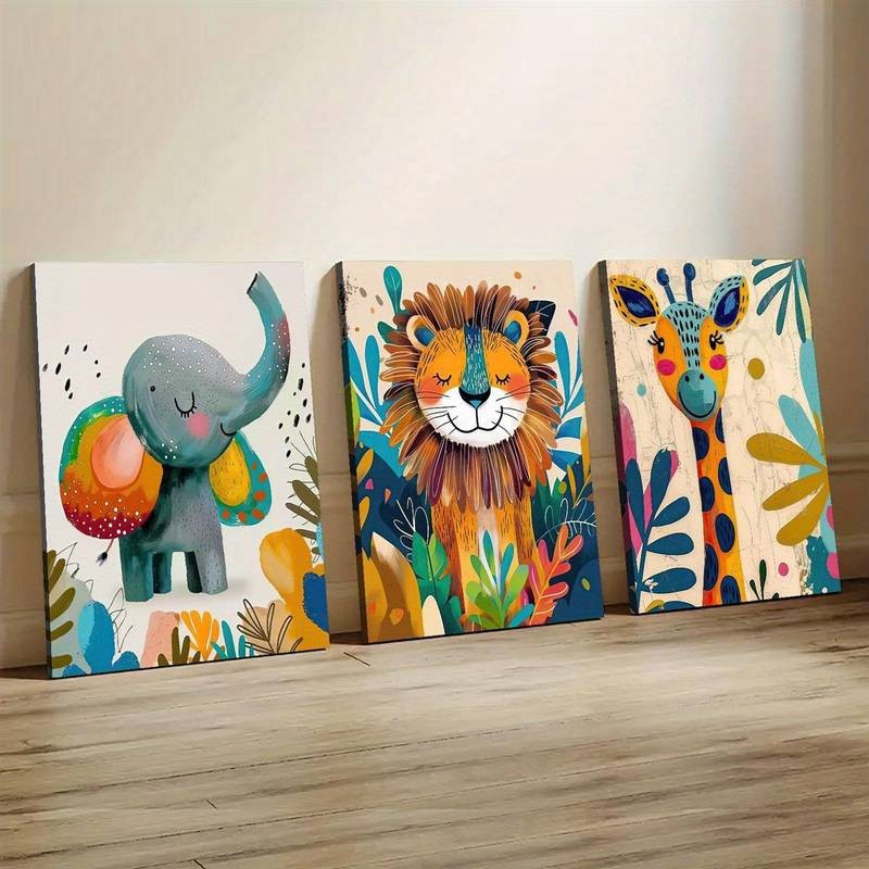 Kit 3 Quadros Decorativos Vida Selvagem Animais da Selva Coloridos Decoração Sala ou Quarto em Oferta na Shopee