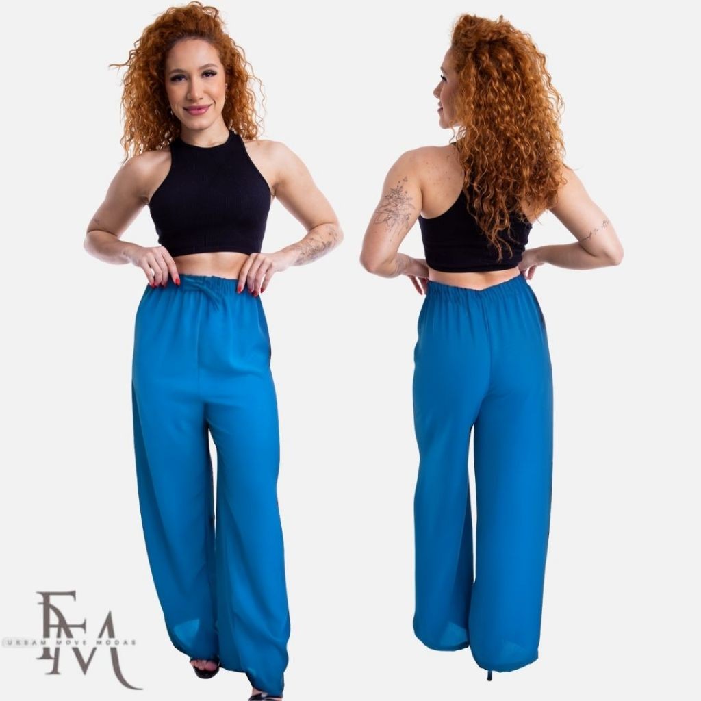Calça Pantalona Feminina Tecido Duna com Elástico na cintura Calça Flare Folgadinha