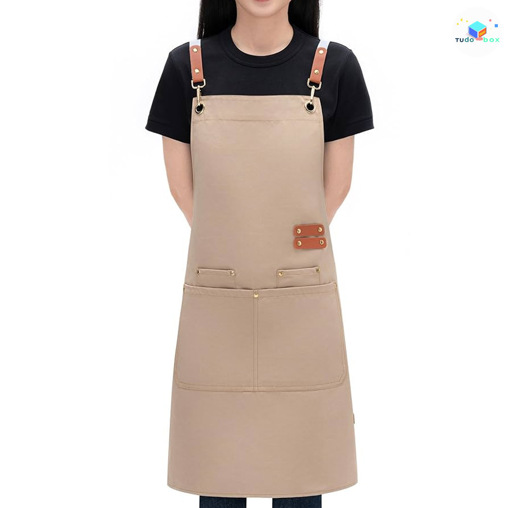 Avental de Cozinha Ajustável com Botões e Bolso - Caseiro ou Profissional