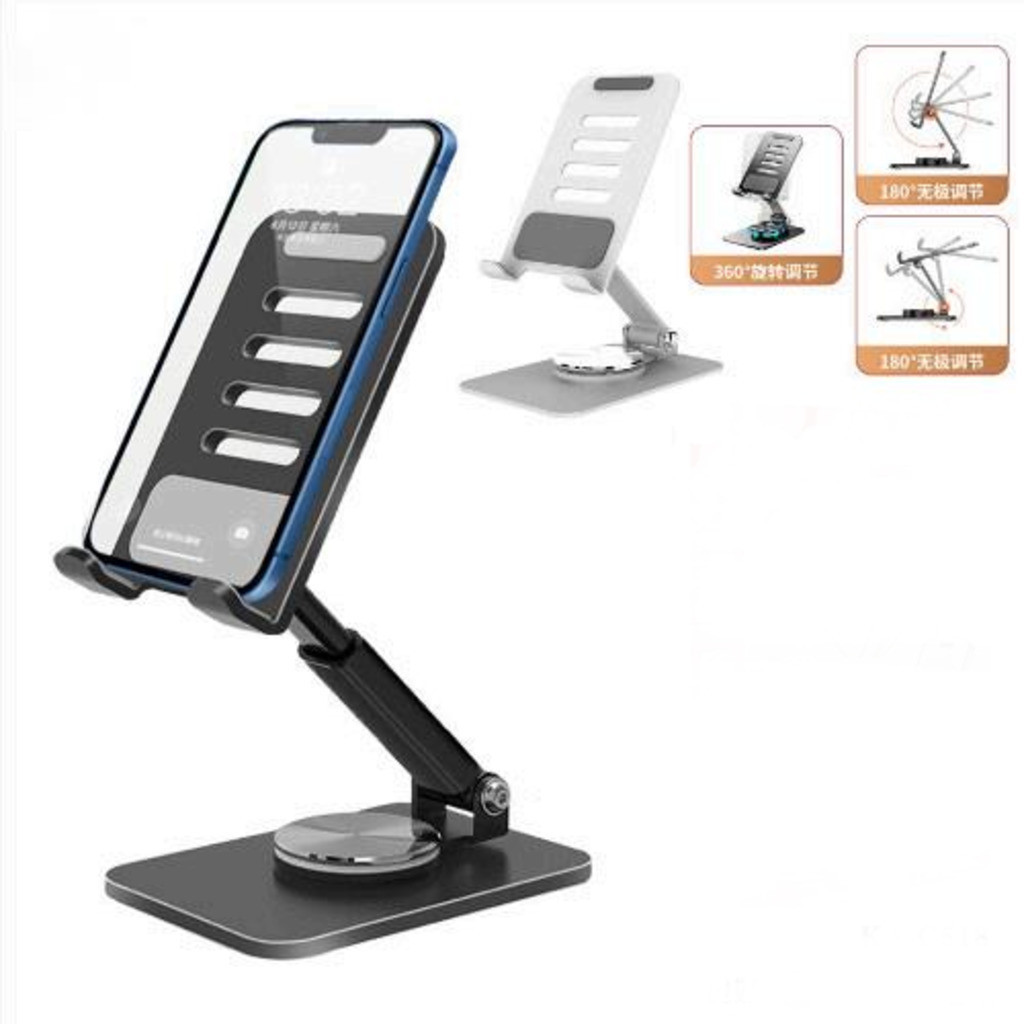Suporte Celular Alumínio De Mesa Base Rotatória Ajustável 360º Para Celular E Tablets