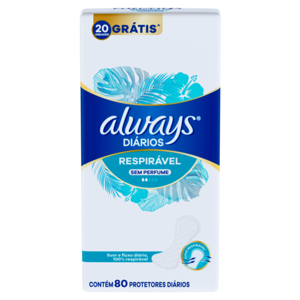 Protetor Diário Always Diários Respirável Sem Perfume com 80 Unidades - Health