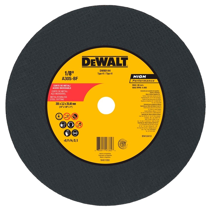 Disco de Corte 14" para Aço Carbono e Inox 355 x 3.2 x 25.40mm DeWalt DW80144 em Oferta na Shopee
