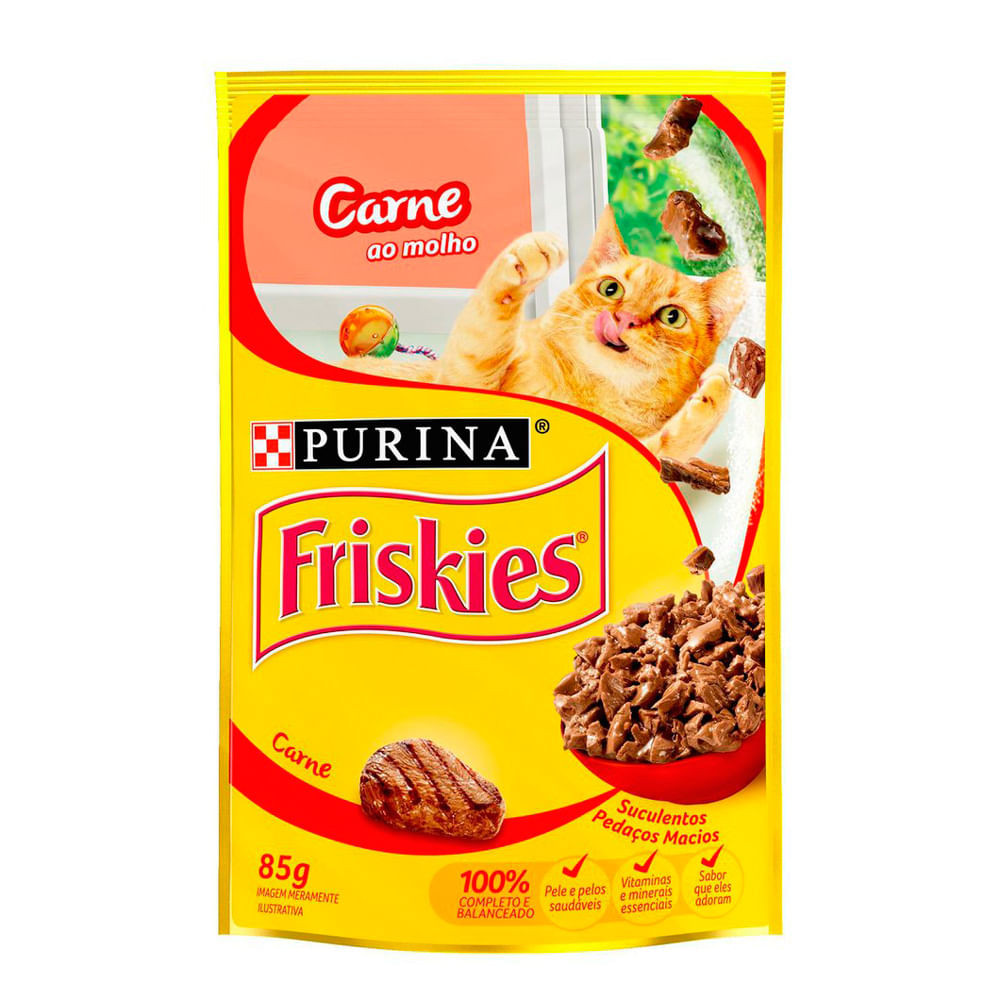 Ração Úmida para Gatos Friskies Adultos Sabor Carne ao Molho em Sachê 85g - Pets