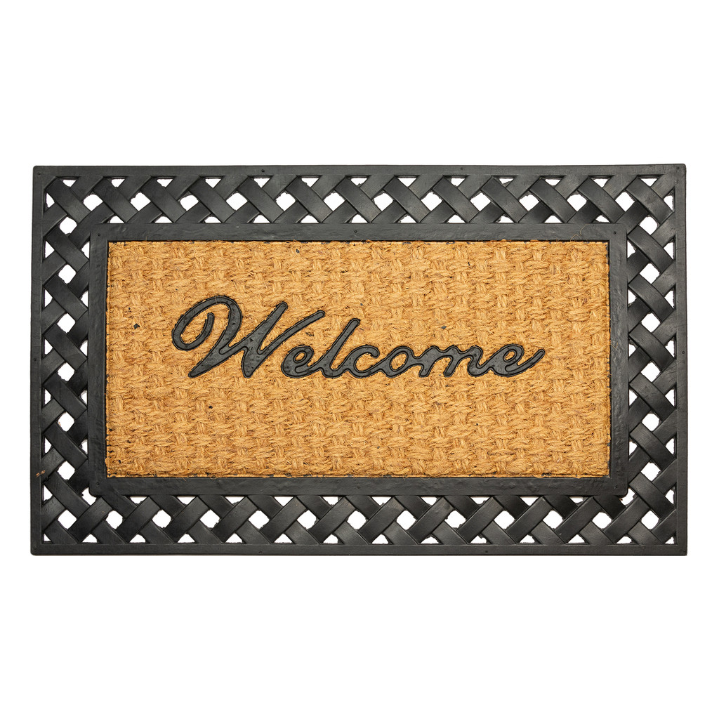 Tapete Entrada Fibra Coco Welcome III Capacho 45x75cm Marrom Preto Edantex