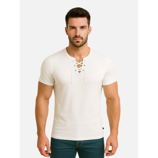 Camisa Bata Básica Viscose Com Elastano Slim Fit Manga Curta