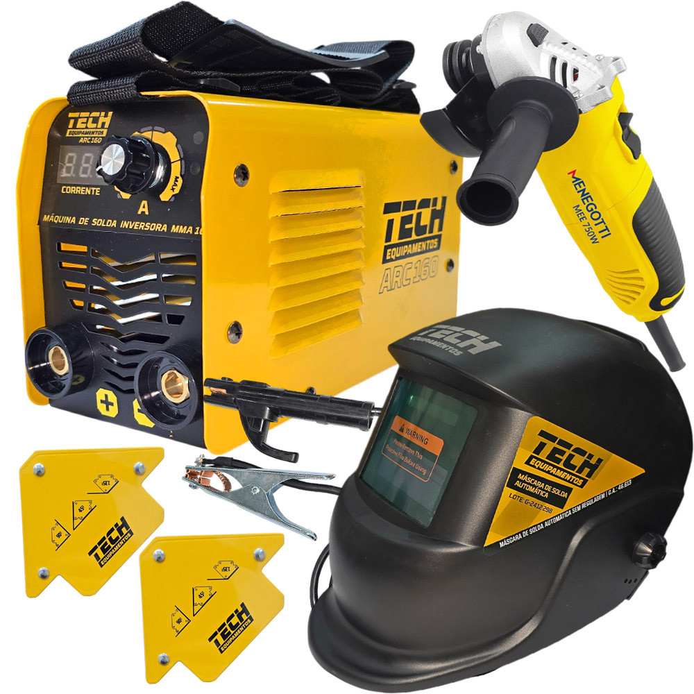 Maquina de Solda 160A Portatil 220v Mascara Automatica Esmerilhadeira Serralheiro