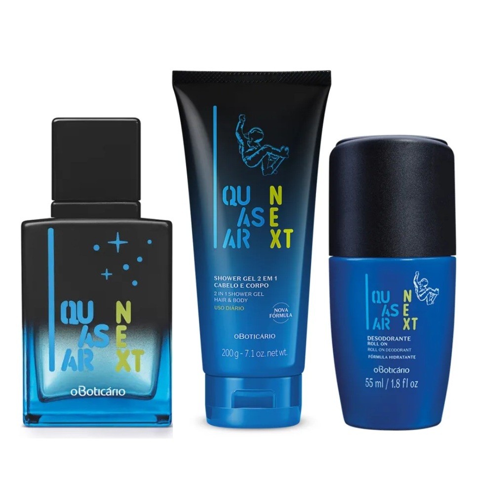 Kit Quasar Next: Colônia 50ml + Shower Gel Infantil 200g + Desodorante Roll-On (03 Itens) O Boticário
