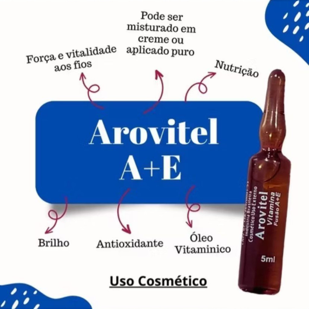 Kit 10 Ampolas Vitamina Arovitel A+E 2ml – Tratamento Capilar para Crescimento e Fortalecimento
