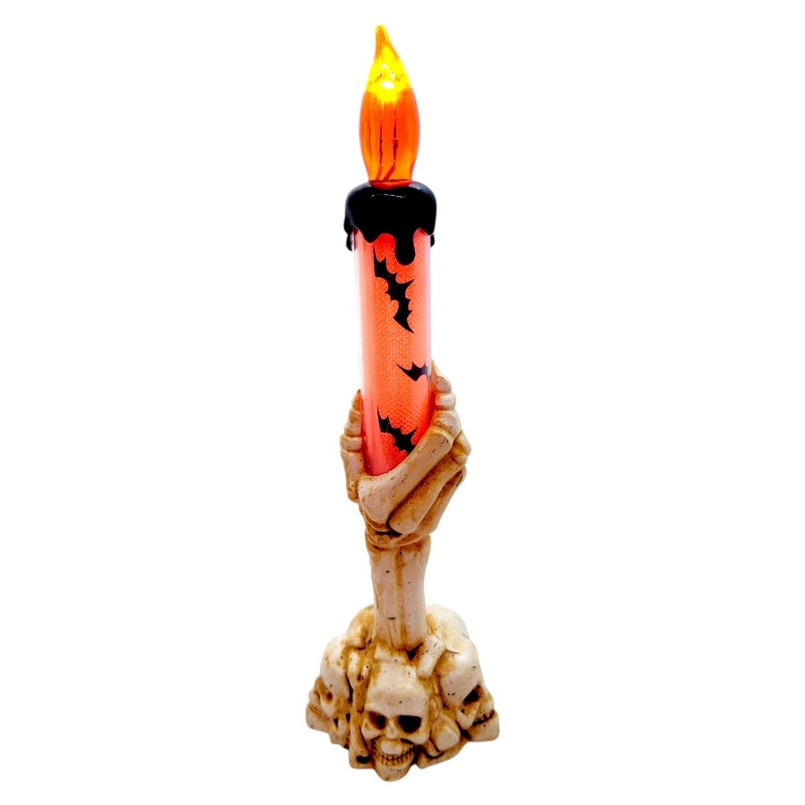 Castiçal de Halloween com Vela Led - Laranja - 18x6cm - 1 unidade - Rizzo - Rizzo