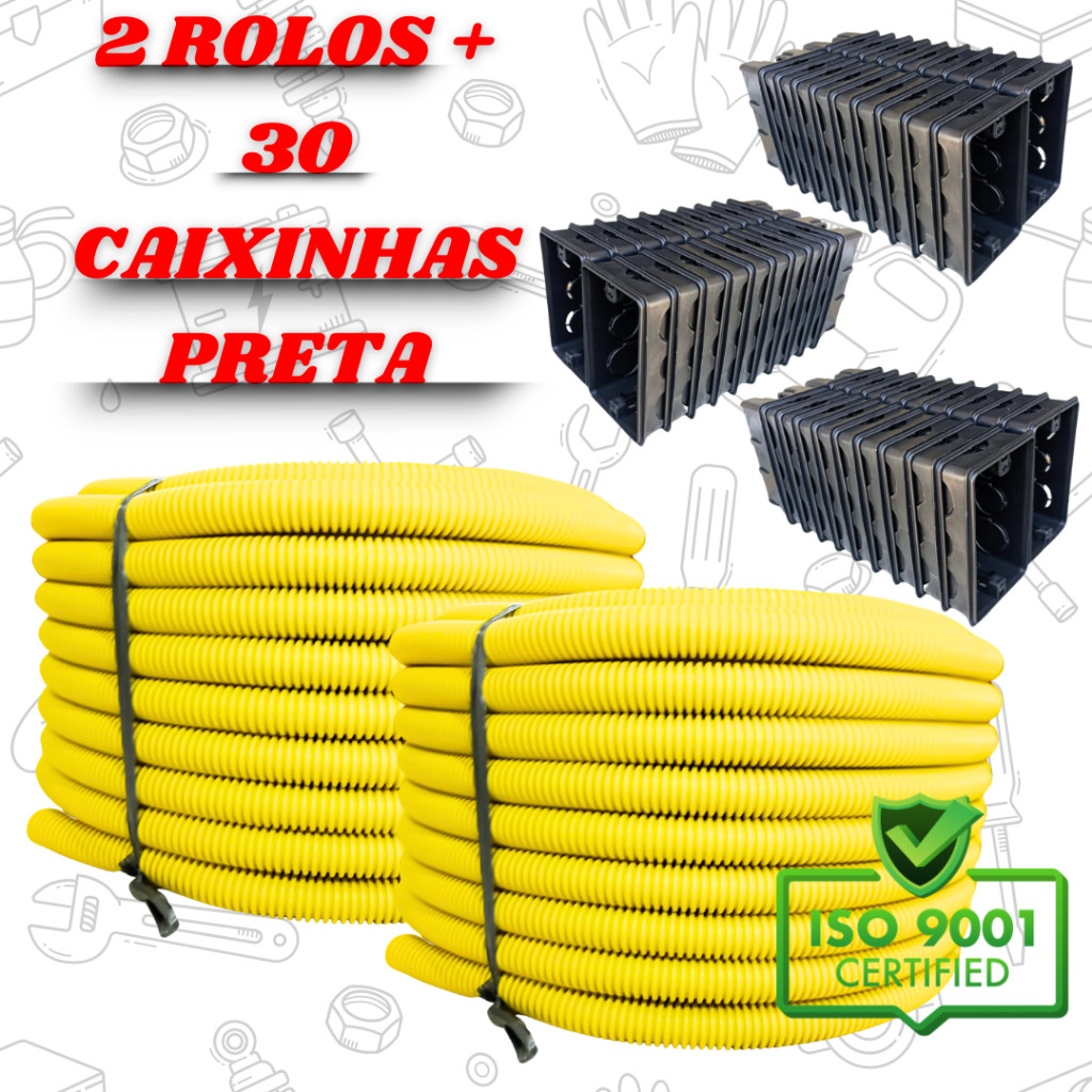 Kit 2 conduite corrugado 3/4, canduite reforçado + 30 caixinha Preta