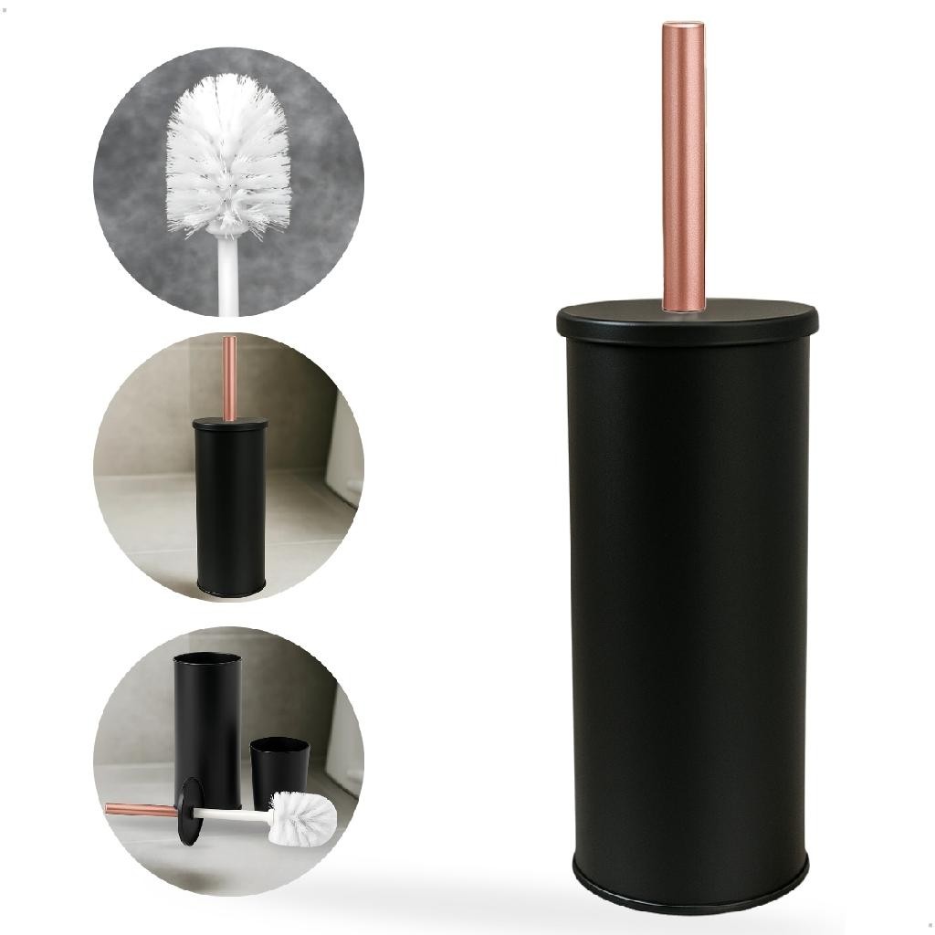 Escova Sanitária Preta e Rose Com Suporte Aço Inox Crie & Construa