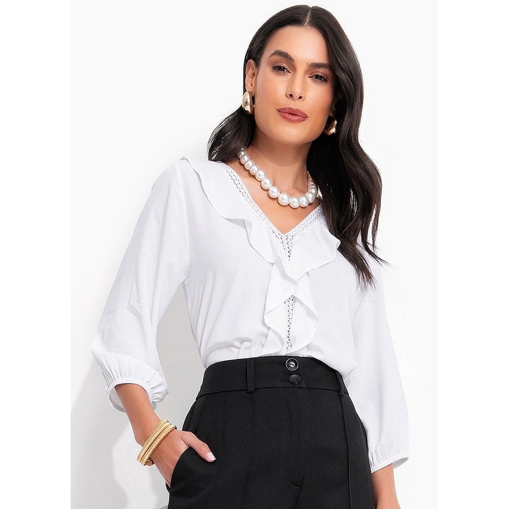 Blusa Feminina Viscose Plana Branca Quintess Leve Moderna