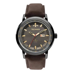 Relógio Pulso Masculino Technos 2115LAQ2M Golf Grafite Fundo Grafite Analógico Pulseira Couro Prova D'água 50m