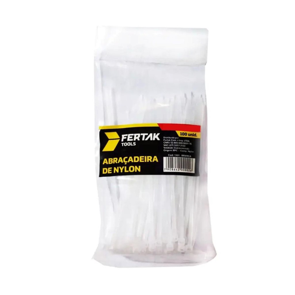 ABRAÇADEIRA NYLON ENFORCA GATO BRANCA 280X4,8MM 50 PÇS - FERTAK ABRACADEIRA LACRE DE SEGURANÇA