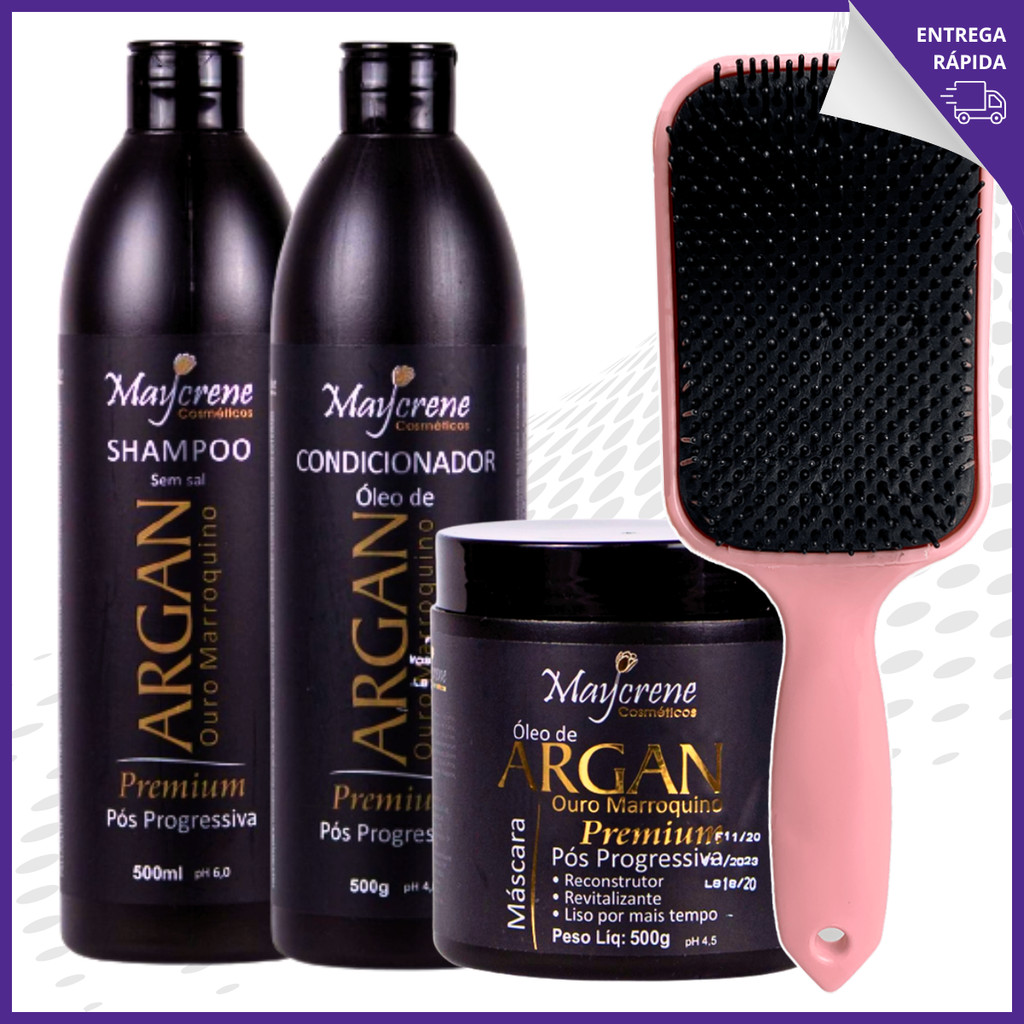 Tratamento Intenso Capilar Pós Progressiva Óleo de Argan Premium 500ml com Escova Raquete
