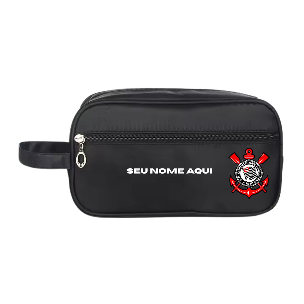 Necessaire Nylon Premium Cor Preta e Azul Estampa Time Nome