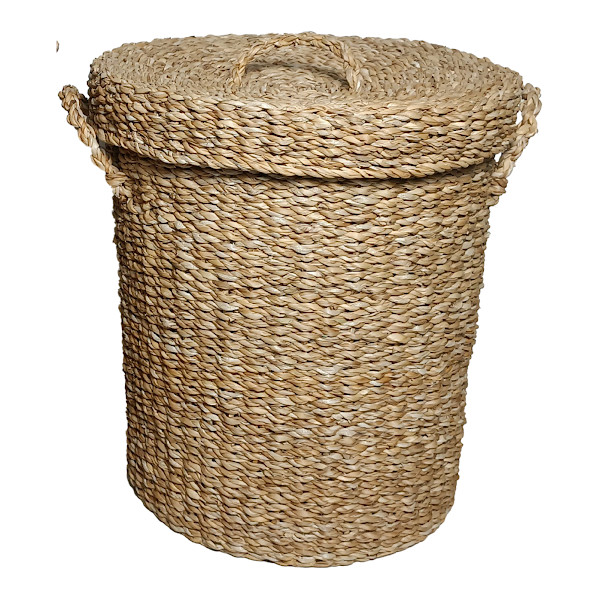 Cesto Inhambu Decorativo Organizador Em Fibra Natural Seagrass Com Tampa