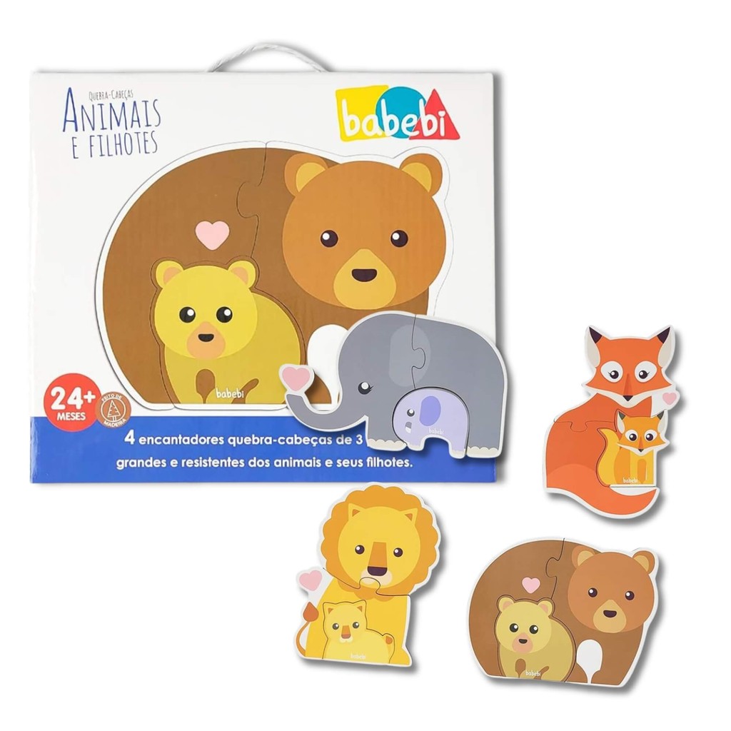 Brinquedo Infantil Quebra-Cabeça Baby Aniamis e Filhotes Babebi - 6021
