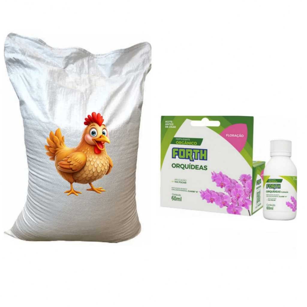 kit fertilizante forth orquidea floração 60ml concentrado + 1kg esterco organico de frango
