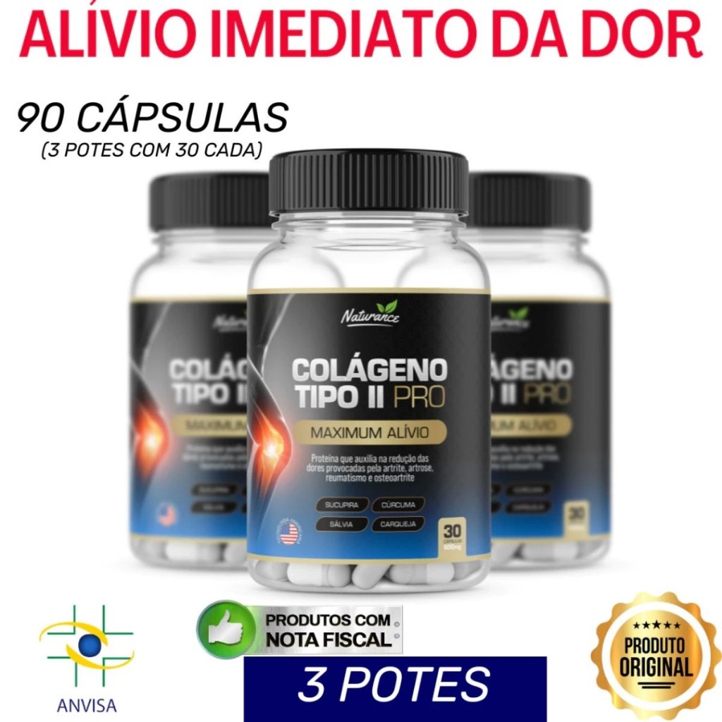 Suplemento Alimentar Colágeno Tipo 2 Pro + Magnésio Dimalato | 3 Potes em Oferta na Shopee