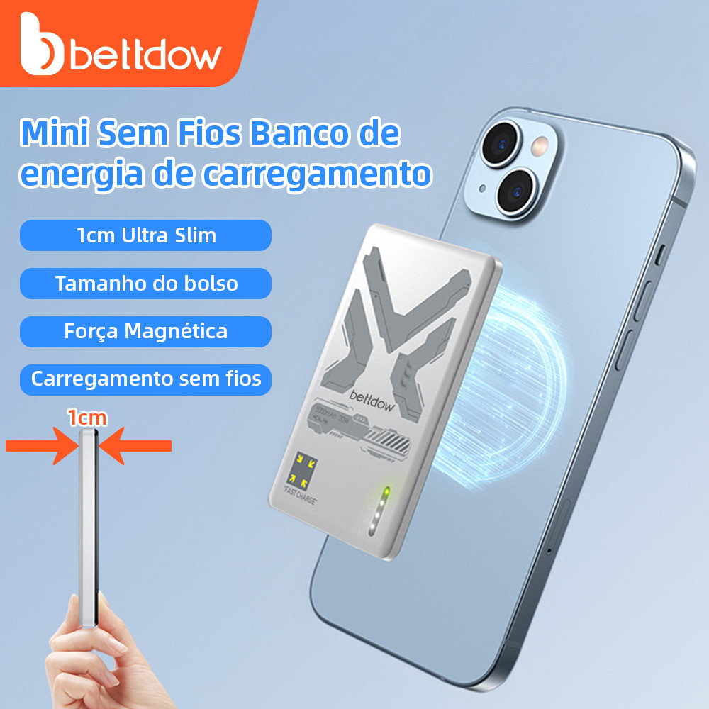 BETTDOW Banco de potência ultrafino sem fio, carregamento rápido, 5000 mah, força magnética forte, eficiente, 2 modos de carregamento - Mobile & Gadgets