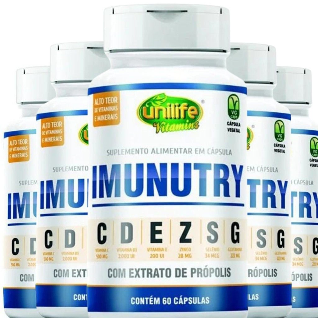 KIT 5 - IMUNUTRY MINERAIS + VITAMINAS C VITAMINA D VITAMINA E 60 CAPSULAS - UNILIFE