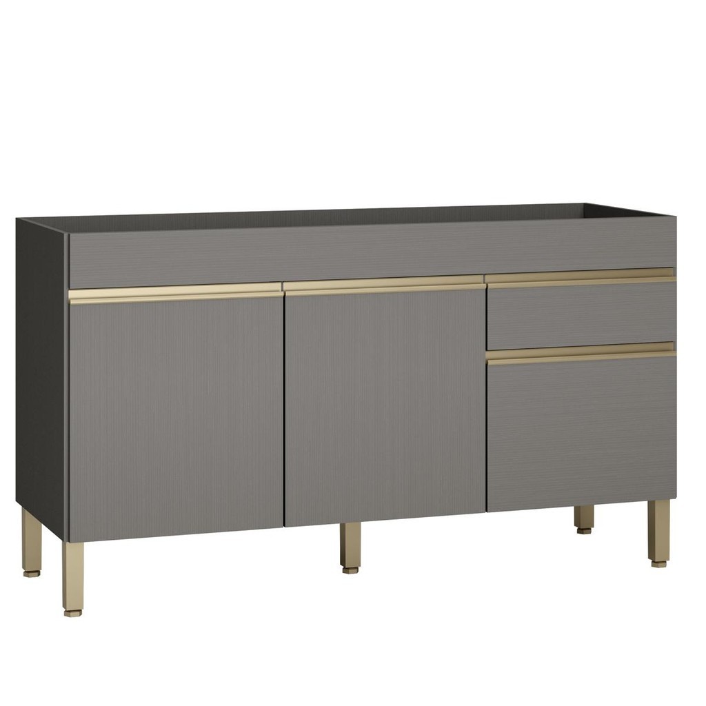 Balcão de Cozinha Para Pia 150 cm 3 Portas e 1 Gaveta Sem Tampo Cinza Gris Line Kits Paraná em Oferta na Shopee