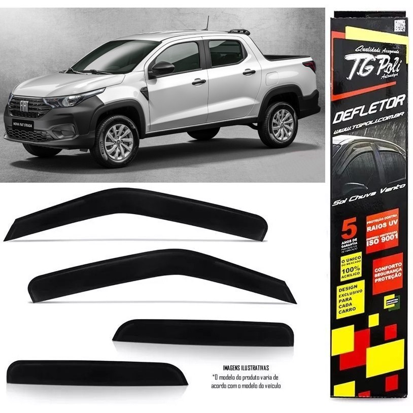 Calha Chuva Defletor TG Poli Fiat Strada Cabine Dupla 2020 2021 2022 2023 2024 - 4 Portas