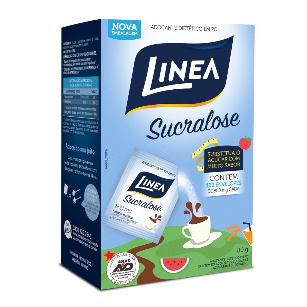 Adoçante Em Pó Sucralose Linea 100 Sachês De 500Mg