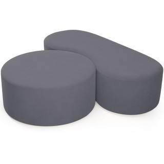 Kit Puff Redondo Lola e Puff Recamier Orgânico Orbit W01 Suede Cinza - Lyam Decor em Oferta na Shopee