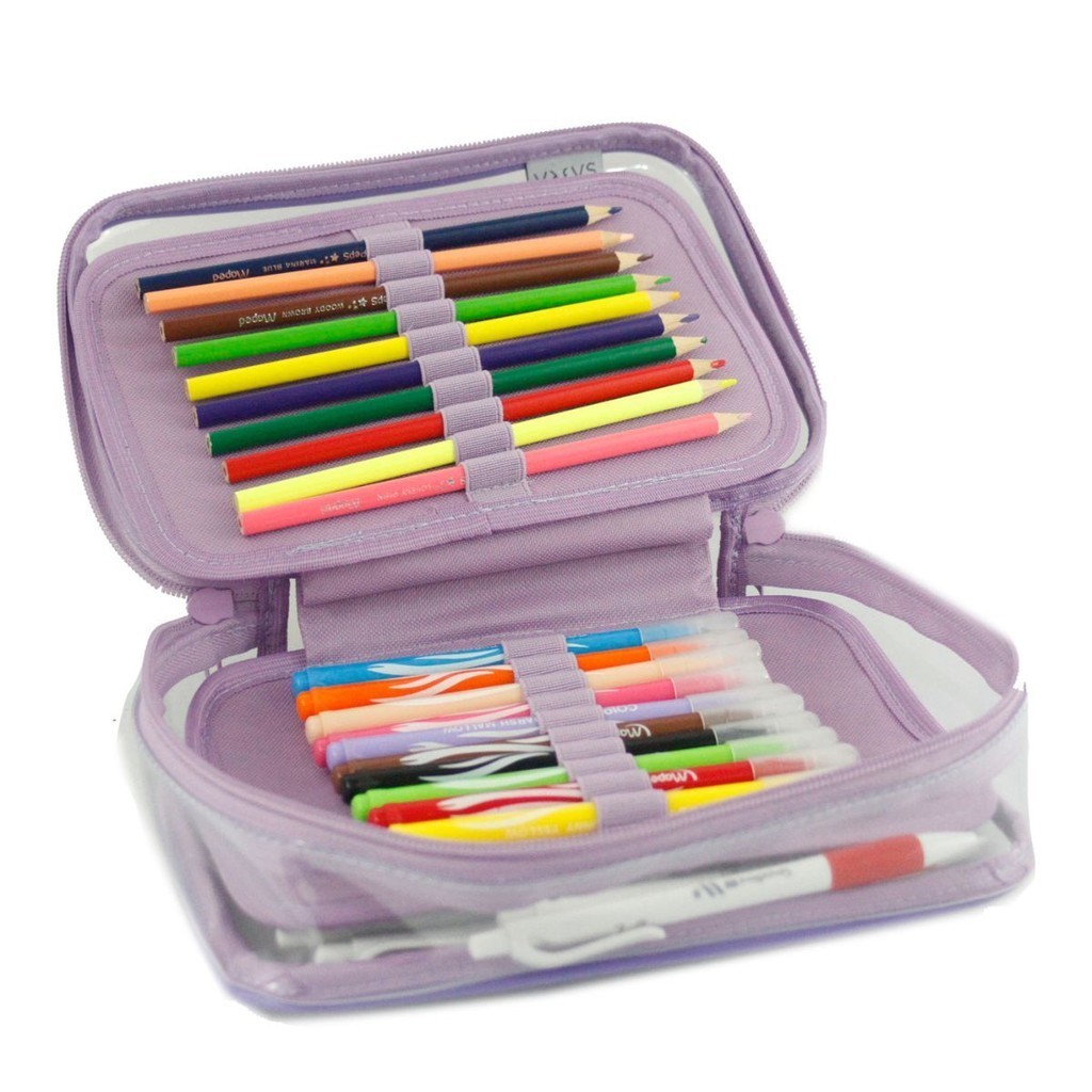 Estojo Box 100 Pens 2 divisorias Cristal Lilas