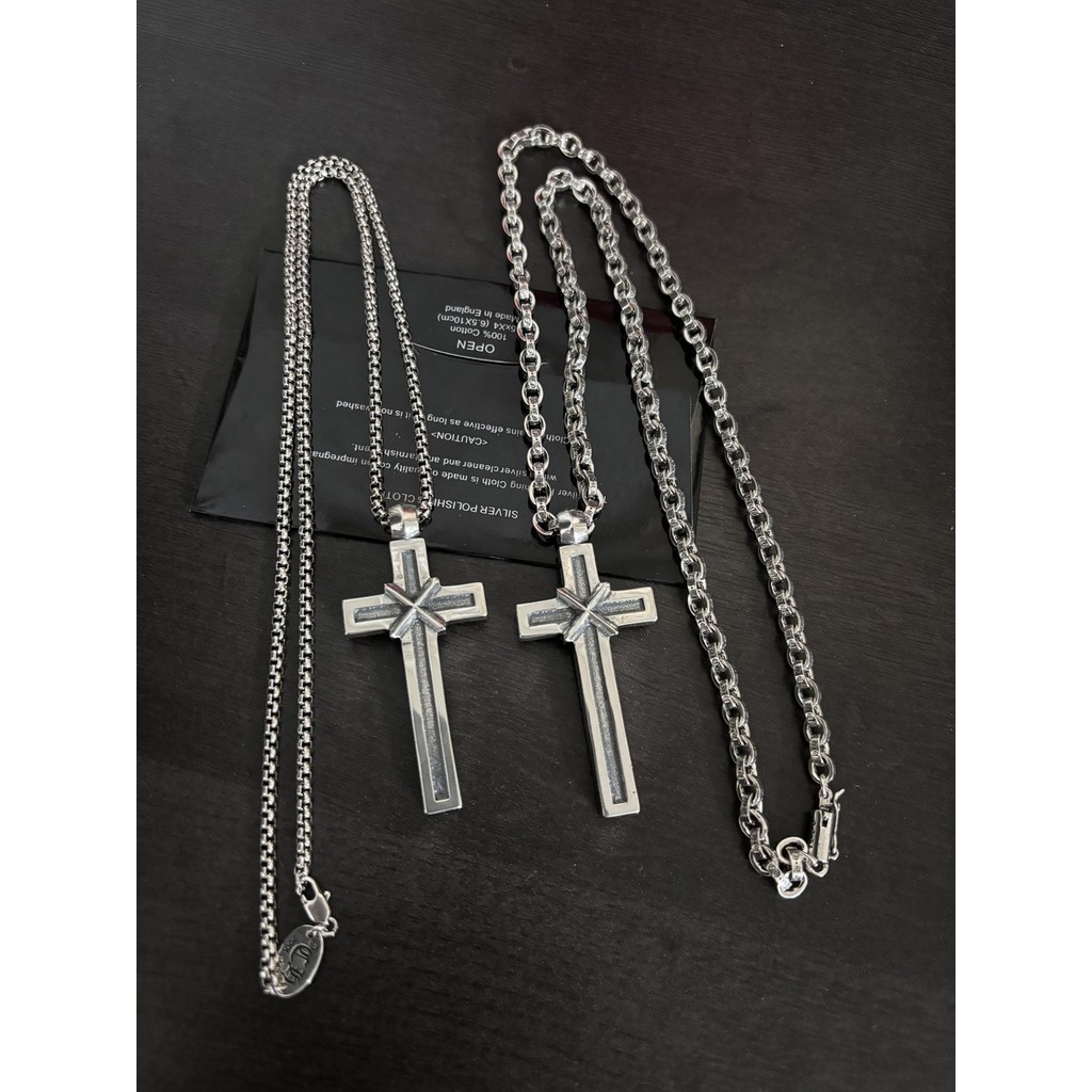 Chrome Hearts Colar de Corações Cromados /925 Colar Clássico de Prata Grande Cruz Dois Tipos