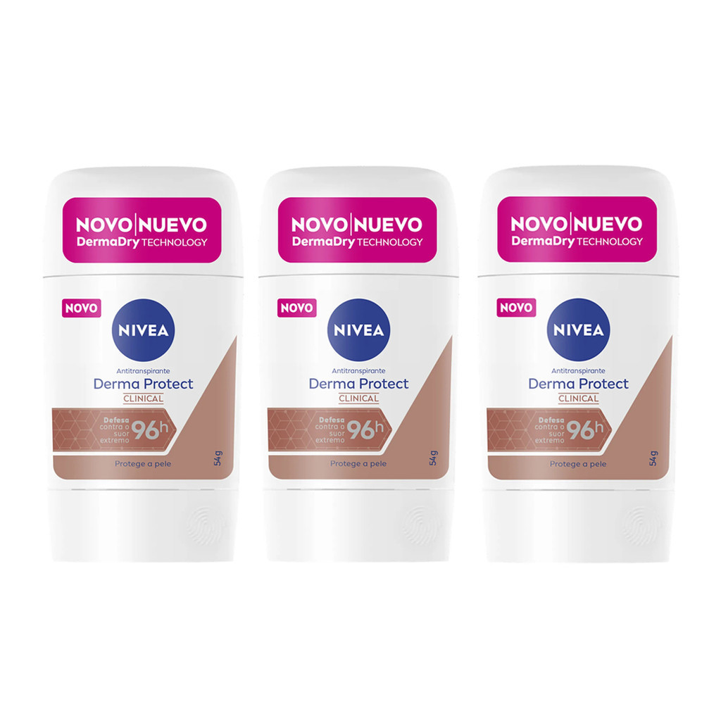 KIT C/3 DESODORANTE NIVEA CLINICAL STICK DERMA PROTECT FEMININO 54G em Oferta na Shopee