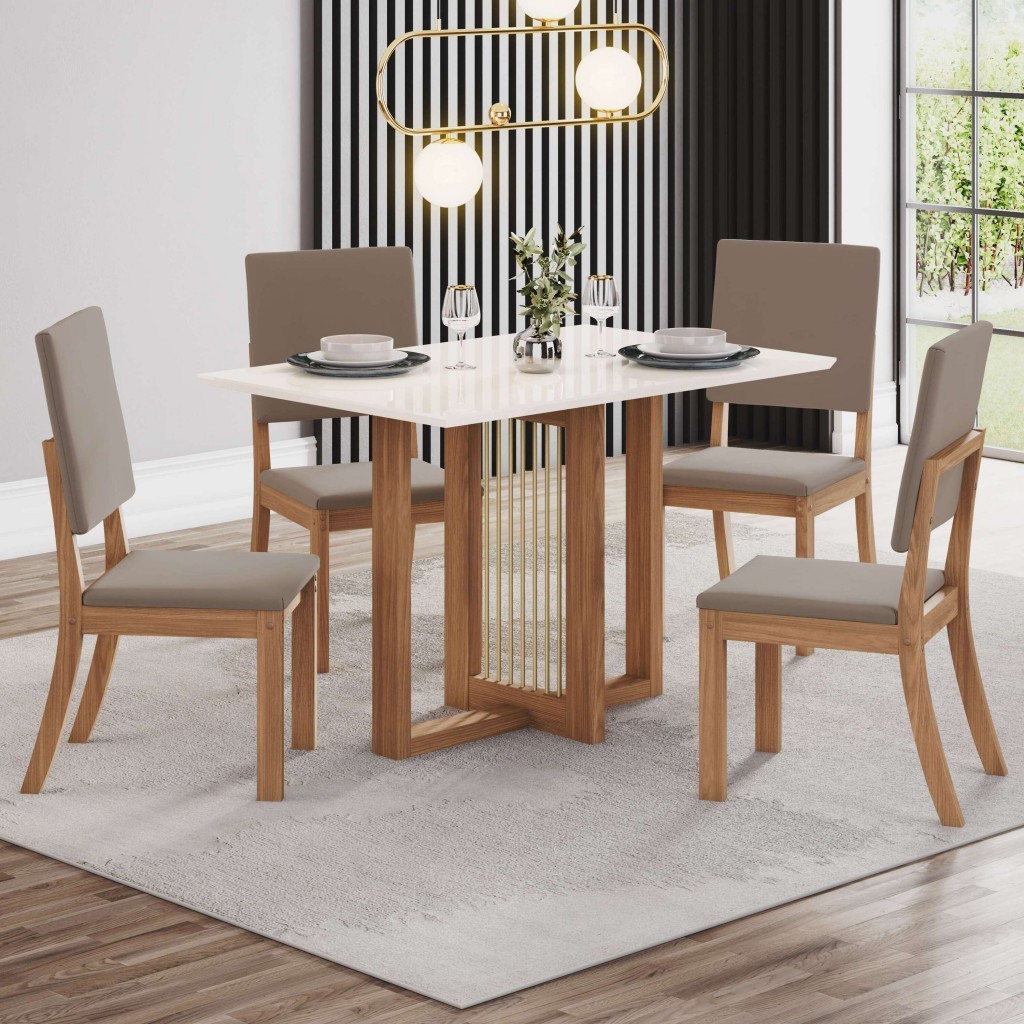 Mesa de Jantar 4 Lugares Natalí Milla Nature/Cinza - Henn em Oferta na Shopee