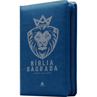 Bíblia Sagrada King James com Zíper | Letra Normal | Azul em Oferta na Shopee