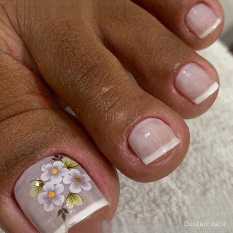 GUOJH 24pcs Unhas De Dedo Do Pé Falsas Dicas De Quadrado Flores De Verão De Primavera Curta em Oferta na Shopee